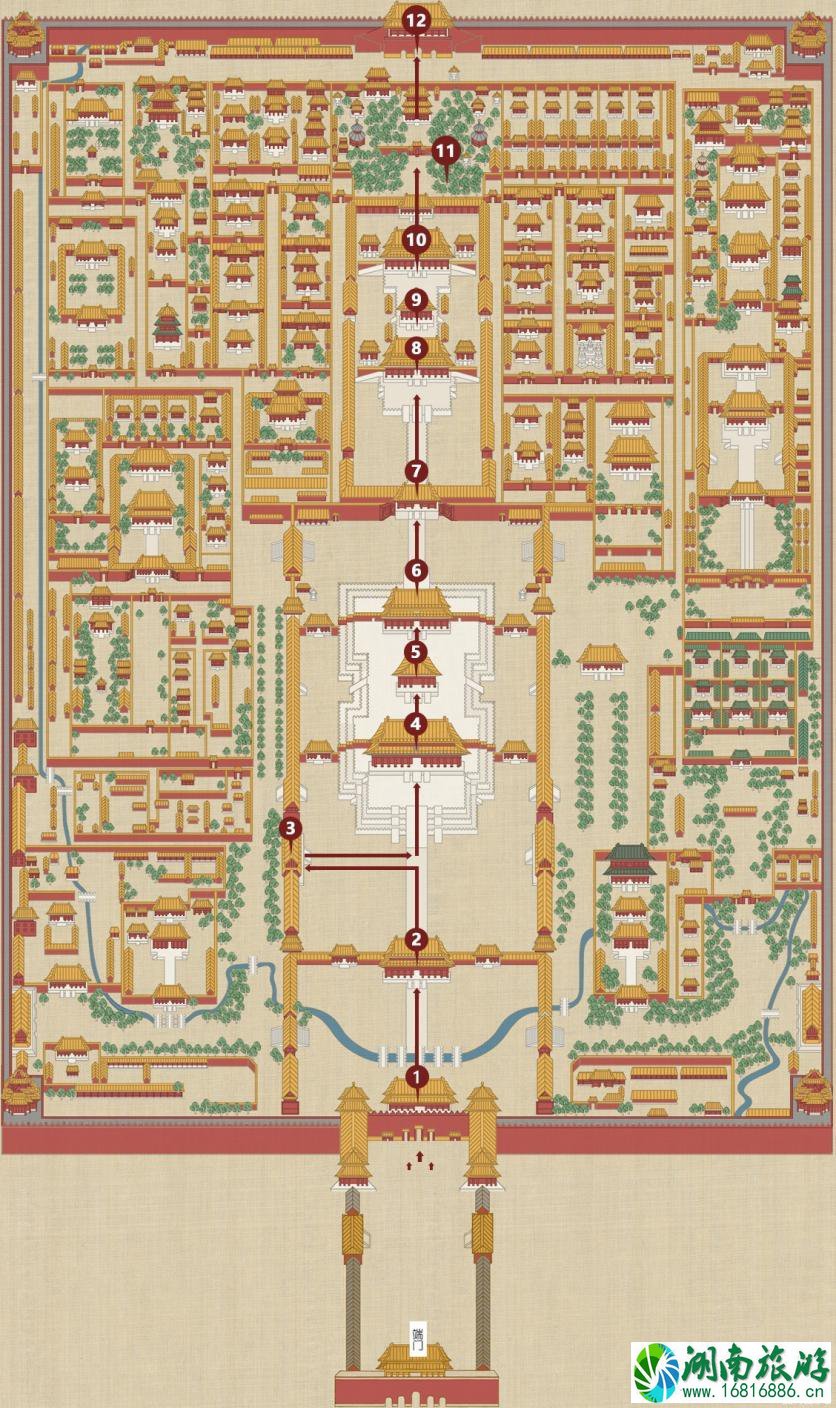 故宫游览路线示意图 故宫游览路线官方推荐