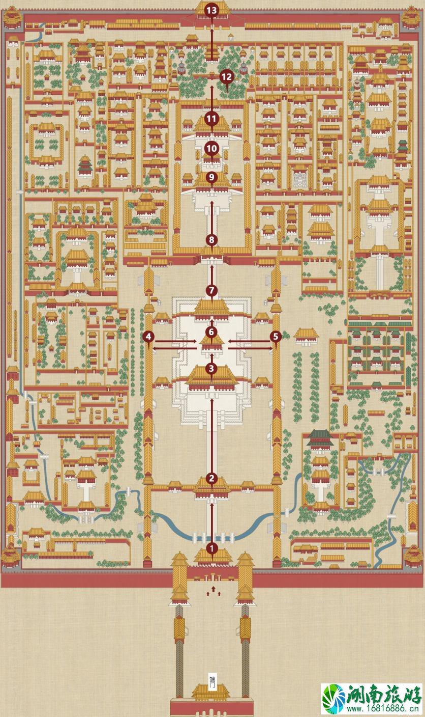 故宫游览路线示意图 故宫游览路线官方推荐