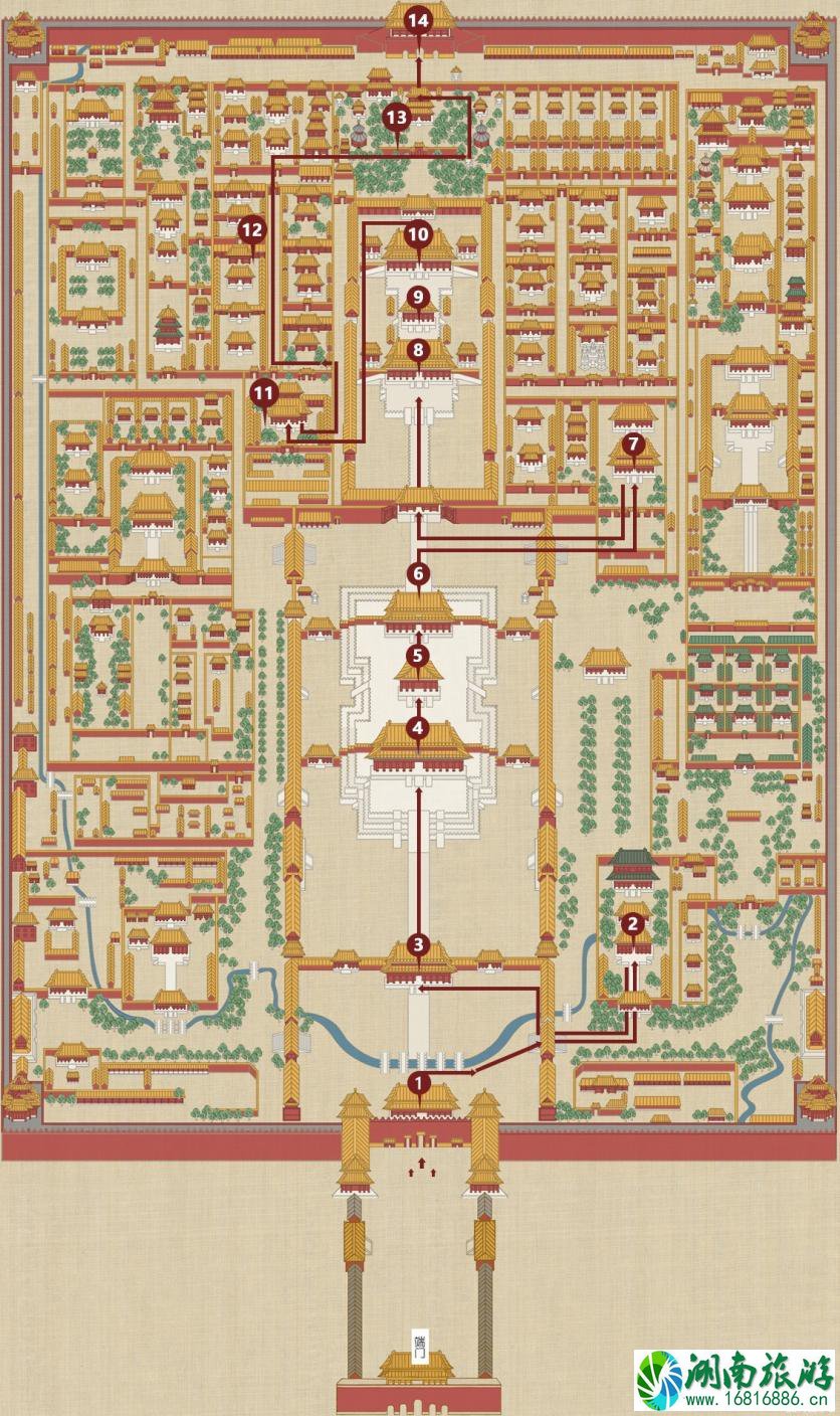 故宫游览路线示意图 故宫游览路线官方推荐