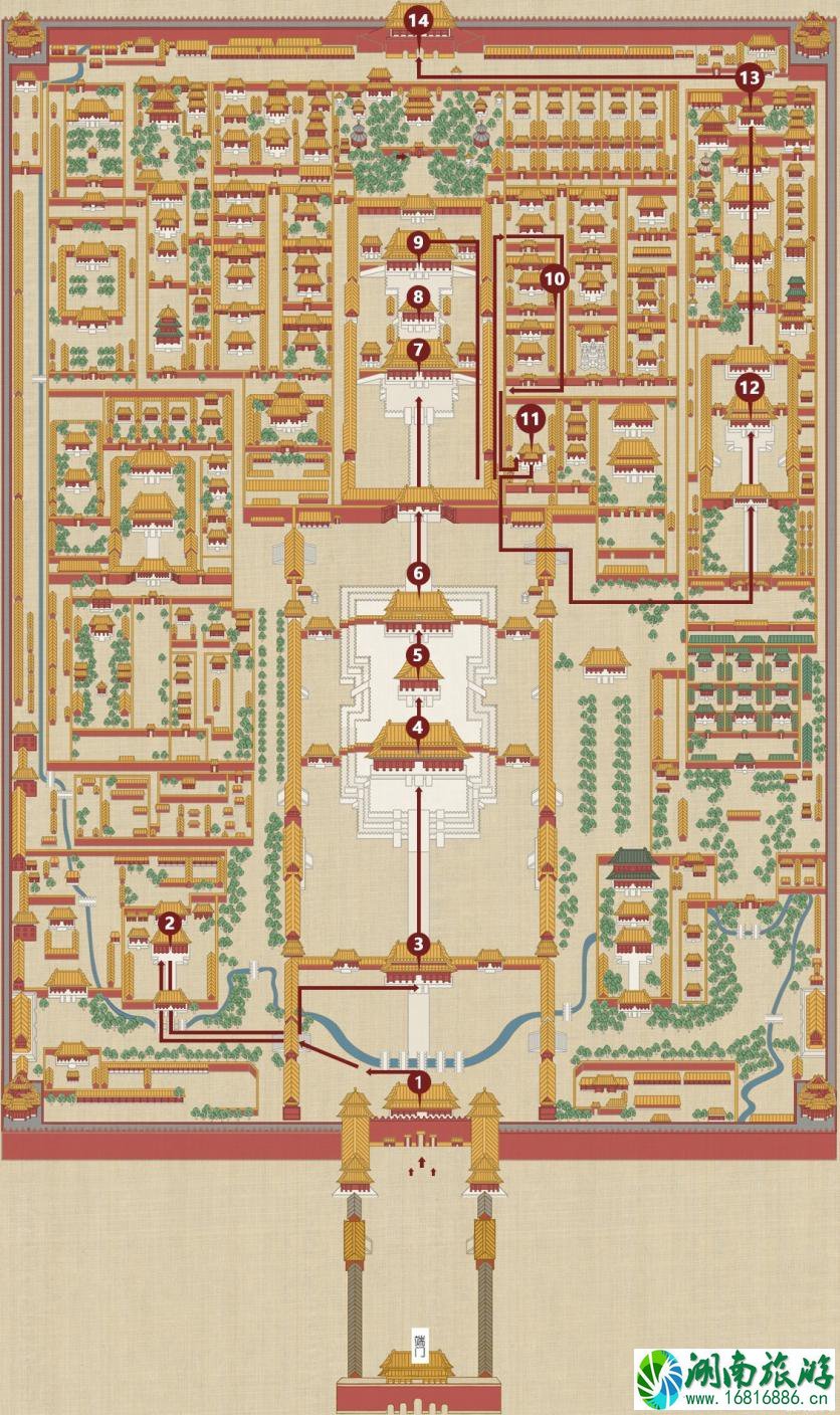 故宫游览路线示意图 故宫游览路线官方推荐