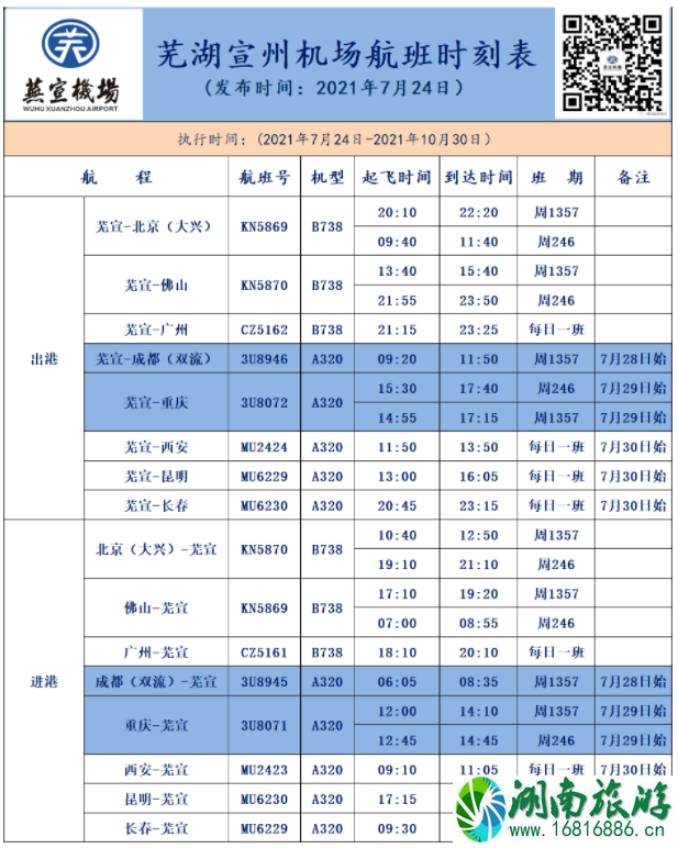 7月29日芜宣机场大巴恢复运营 芜宣机场大巴时刻表-航班表