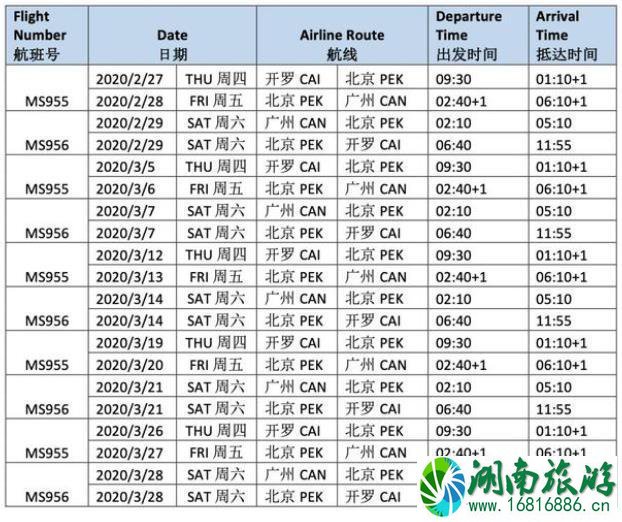 埃及航空取消恢复直飞中国航班