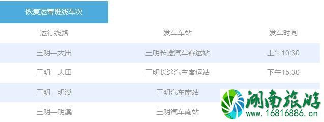 2020三明客运恢复时间和线路信息整理