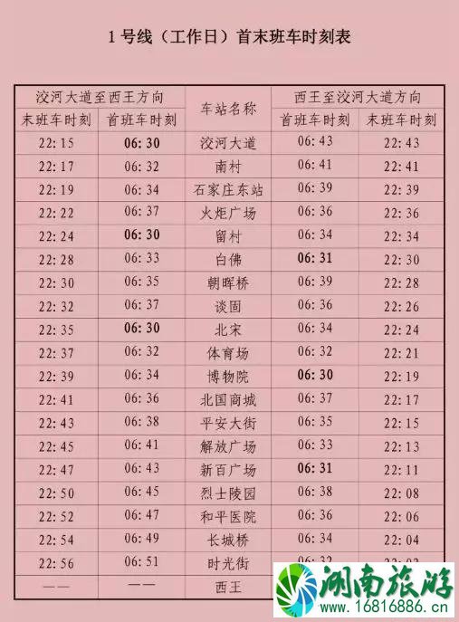 2022石家庄地铁1号线运营最新时间表+1号线二期最新消息