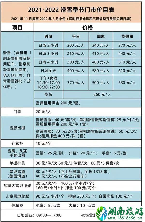 密云南山滑雪场门票价格及游玩项目