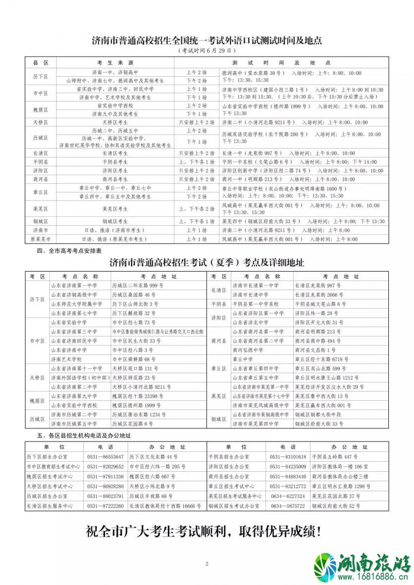 2022济南高考考点分布+直达公交