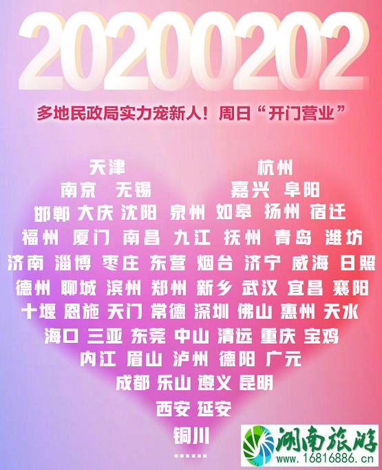 2020年2月2日哪些城市民政局上班 武汉 深圳 广东