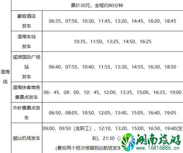 2021揭阳潮汕国际机场大巴最新时刻表