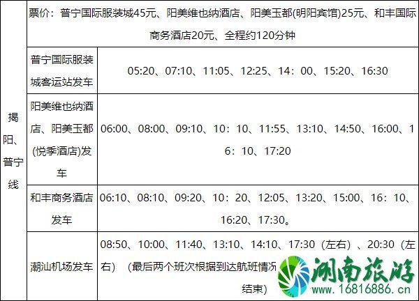 2021揭阳潮汕国际机场大巴最新时刻表